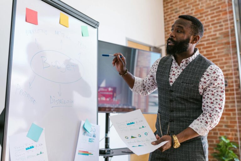 Professional presentation focused on budget planning in an office environment.